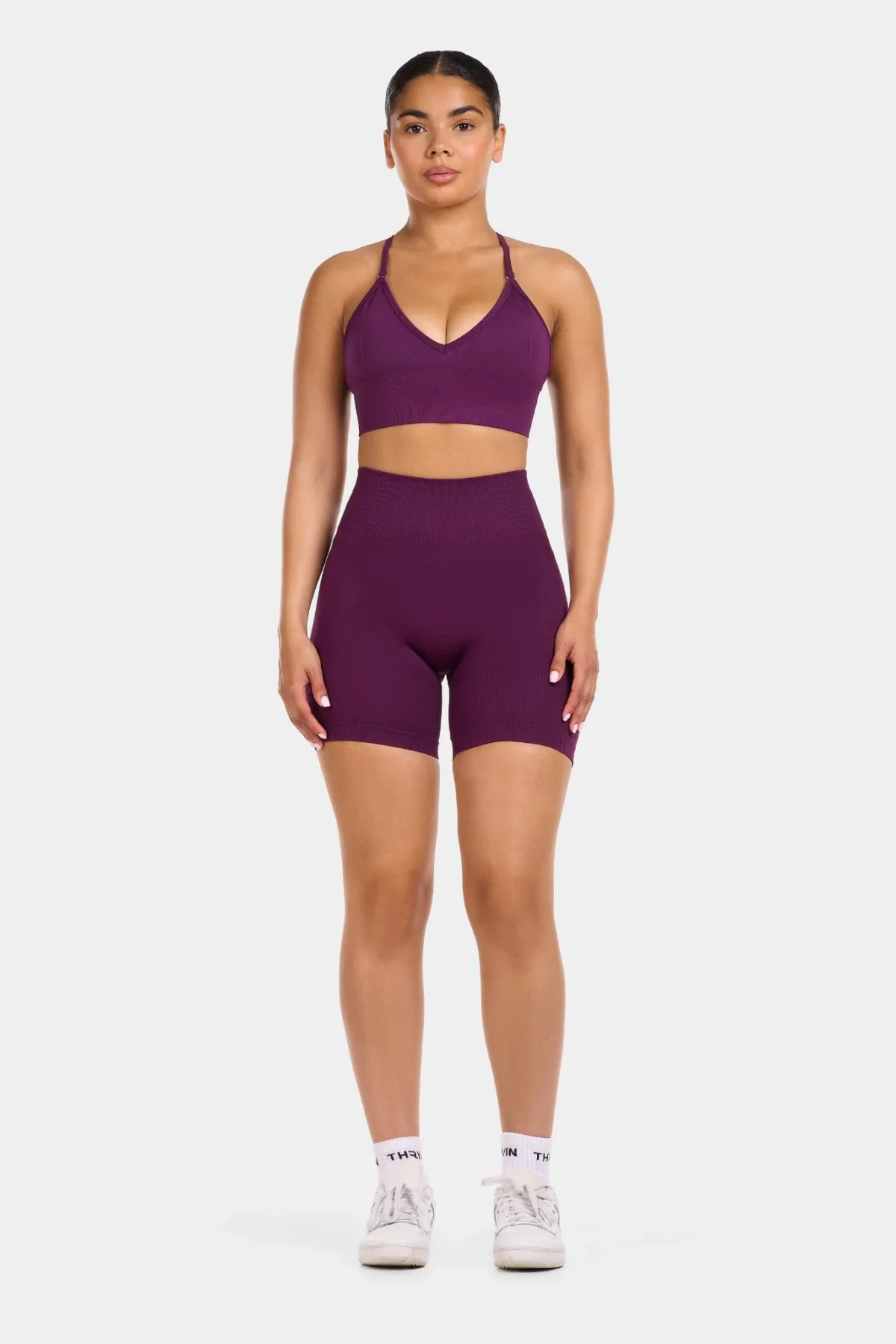Seamless Sculpt Ribbed Contour Shorts | Plum - Image 3