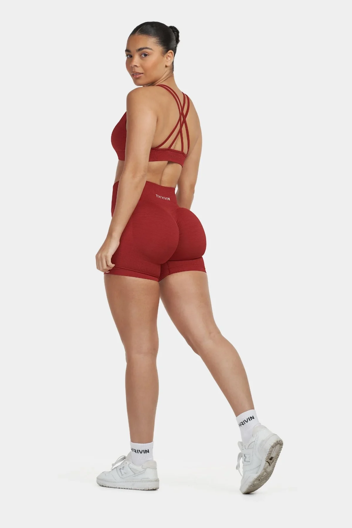 Seamless Sculpt Ribbed Contour Shorts | Cherry Spice - Image 4