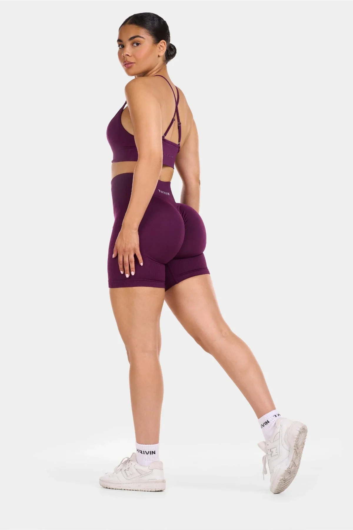 Seamless Sculpt Ribbed Contour Shorts | Plum - Image 1
