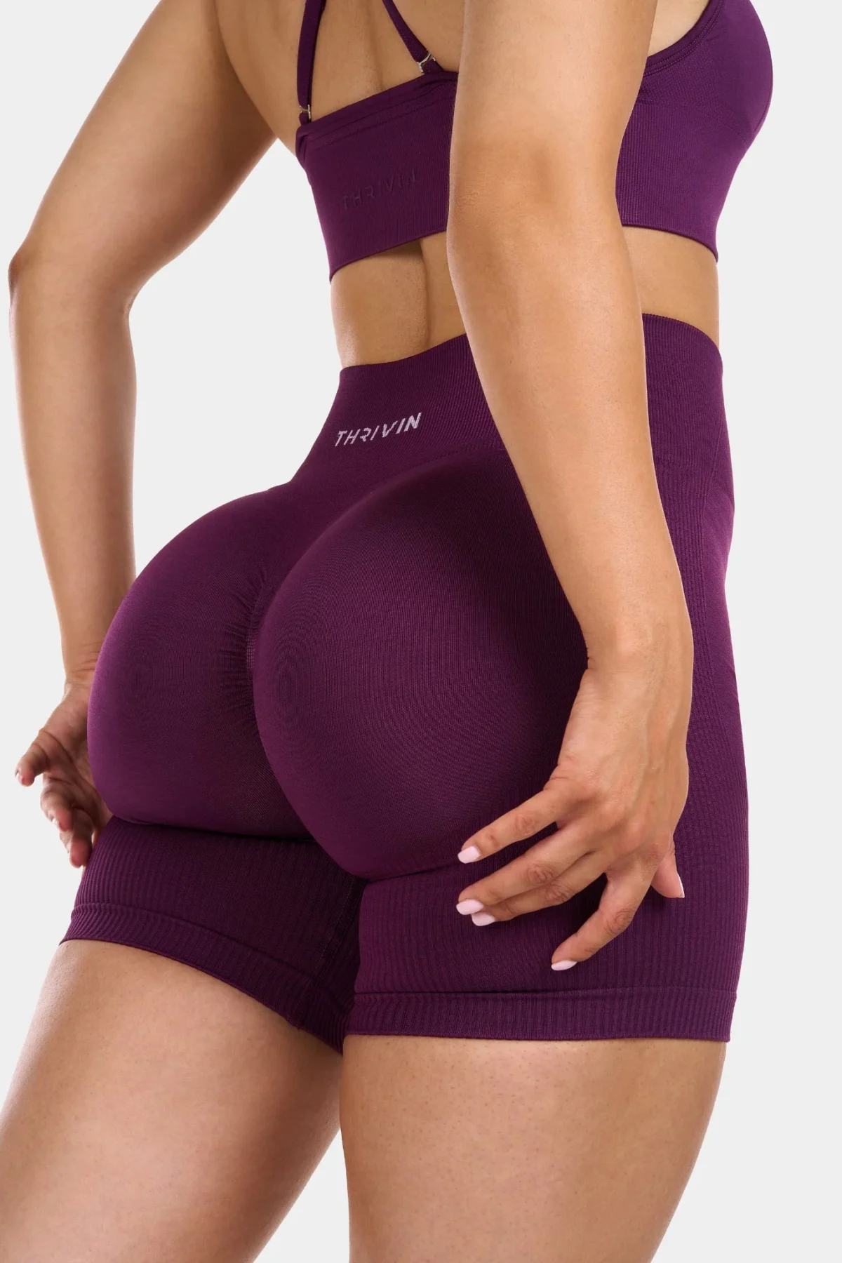 Seamless Sculpt Ribbed Contour Shorts | Plum - Image 4